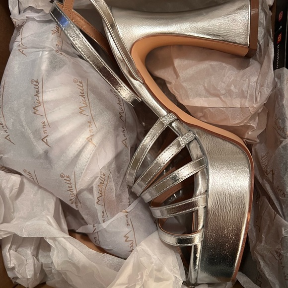 Anne Michelle Shoes - Anne Michelle Metallic Silver Strappy Heels